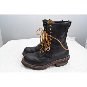 Red Wing Logger Boots 9.5 D Black Leather Steel Toe Mens Work USA Made Vibram